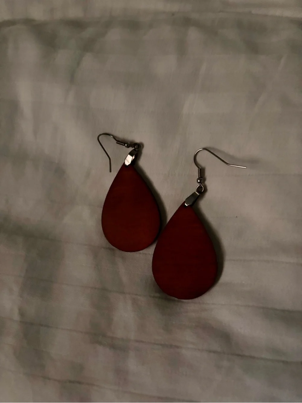 Wood Teardrop Lotus Earrings - Brown